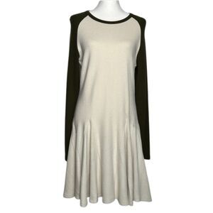 OGL Move Fleece Colorblock Crew Neck Midi Dress Womens XL Fit & Flare Cream Soft
